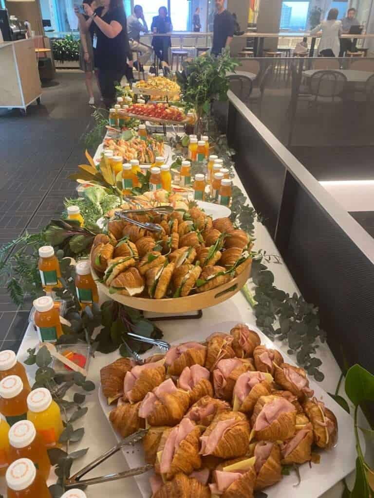 Fresh canapé platter with pastries, cold cuts, and beverages at Your Private Chef event in Australia.